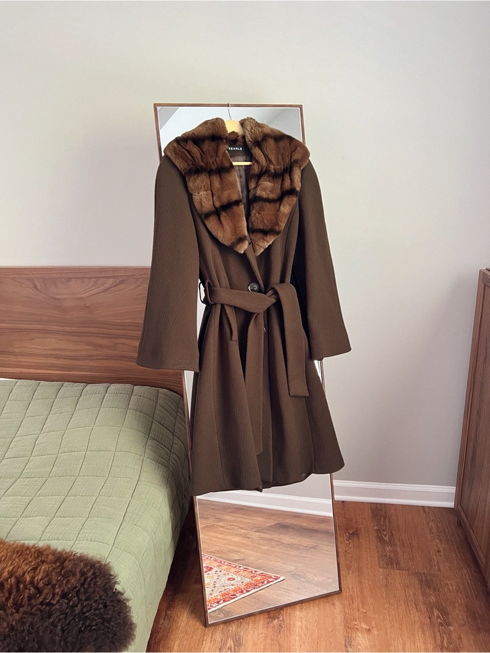 Searle Wool Coat with Genuine Rabbit Fur Collar – Size 2